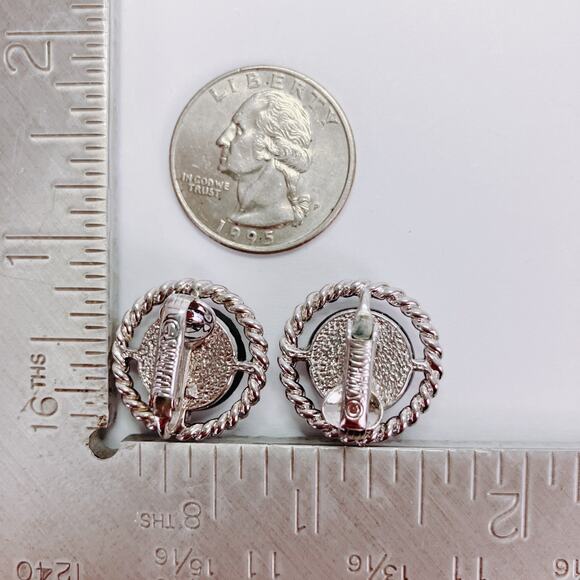 VTG 1960s Signed Sarah Coventry Northern Lights Glass Cabochon Clip On Earrings - Picture 10 of 10